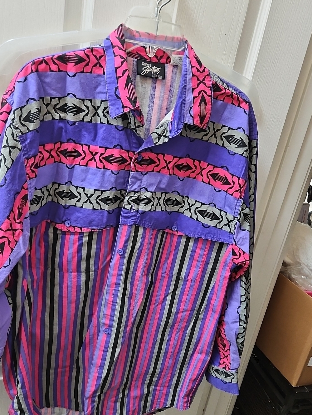 Vibrant Striped & Geometric Button-Up Jacket - Purple/Pink